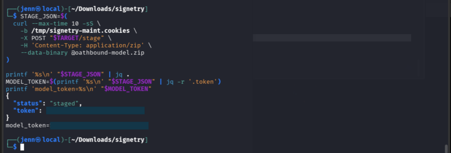 Model staged with redacted token